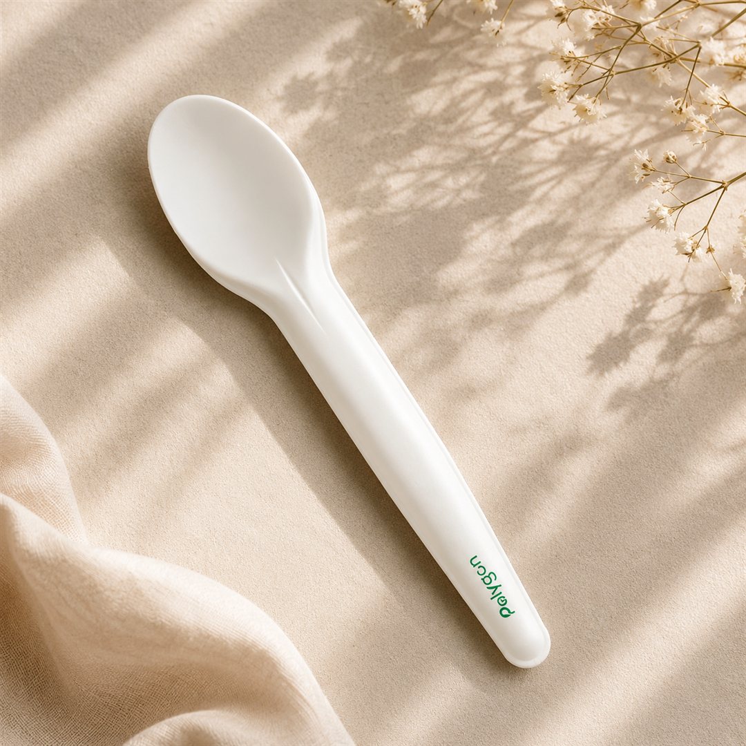 Compostable paper spoon styled on linen